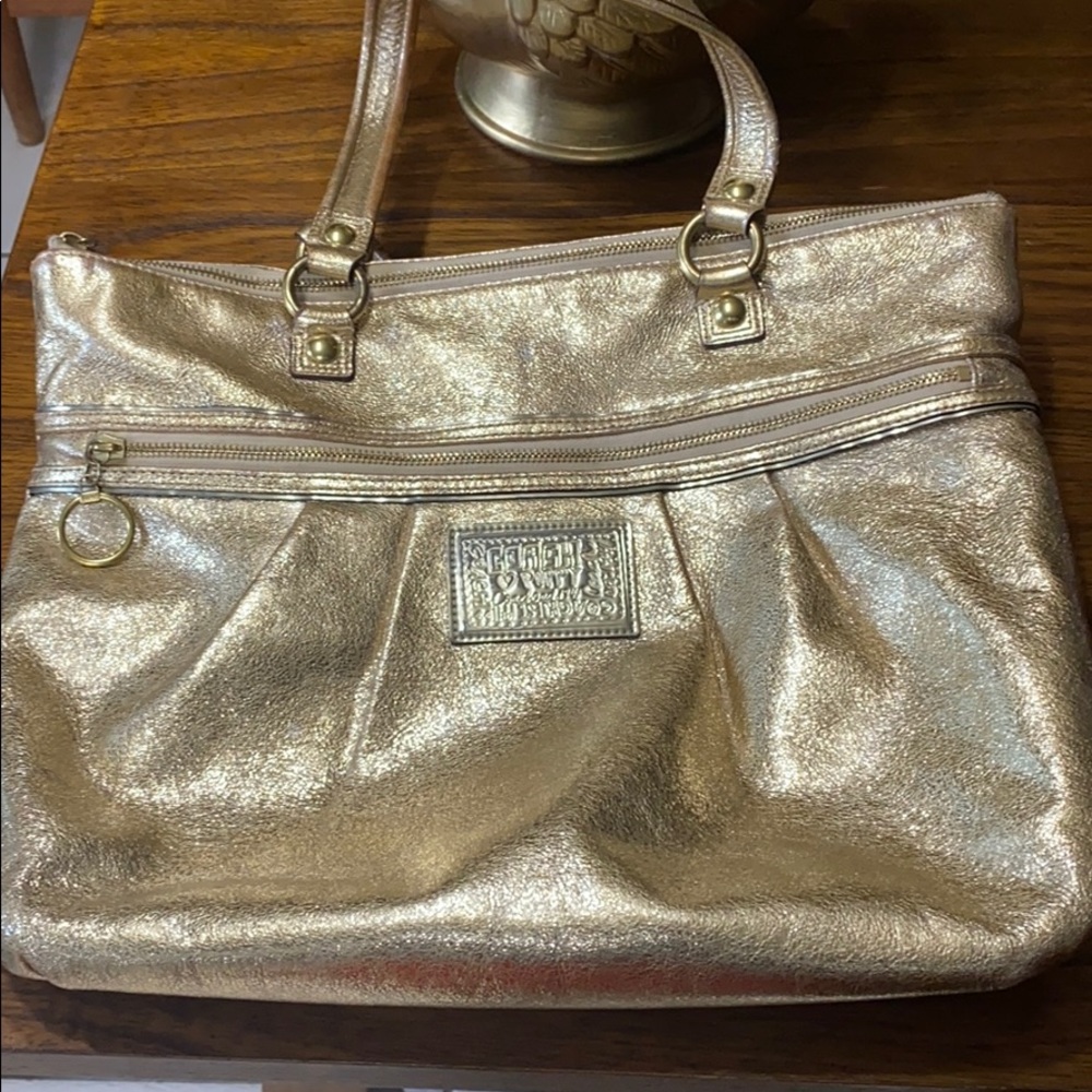 Authentic Coach Poppy metallic gold tote